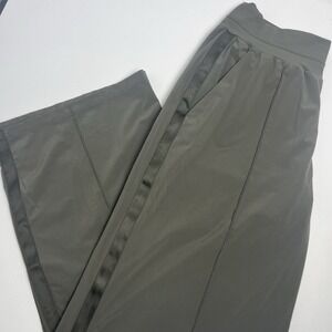 Athleta Nolita 14 Wide Leg Pants Olive Green Tuxedo Stripe Pull On Athleisure